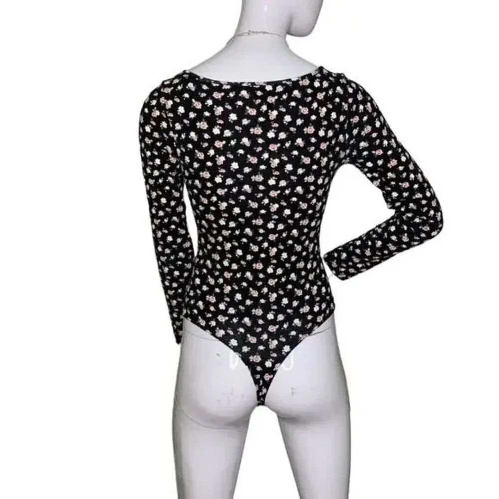 PINK Victoria's Secret Black Floral Bodysuit